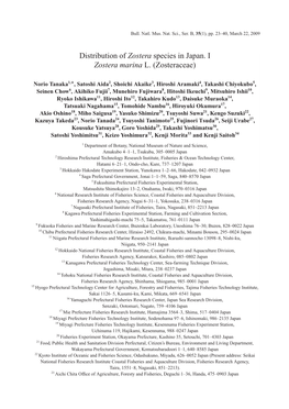 Distribution of Zostera Species in Japan. I Zostera Marina L. (Zosteraceae)