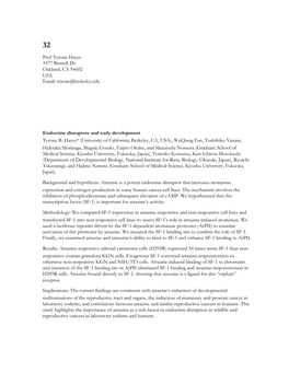 Prof Tyrone Hayes 3577 Brunell Dr Oakland, CA 94602 USA Email: Tyrone@Berkeley.Edu Endocrine Disruptors and Early Developme