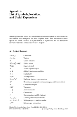 List of Symbols, Notation, and Useful Expressions