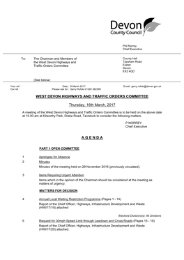 (Public Pack)Agenda Document for West Devon Highways and Traffic