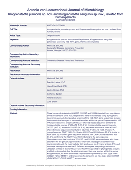 Antonie Van Leeuwenhoek Journal of Microbiology