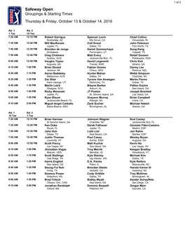 Safeway Open Groupings & Starting Times Thursday & Friday, October 13 & October 14, 2016