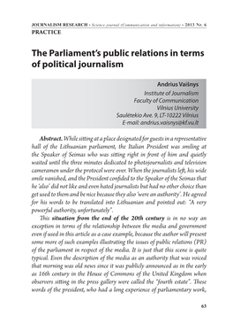 The Parliament's Public Relations in Terms of Political Journalism