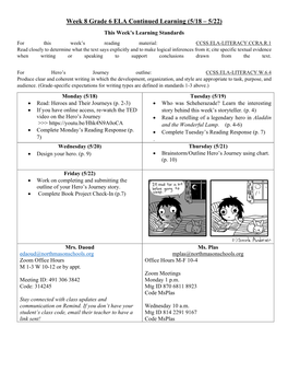 Week 8 Grade 6 ELA Continued Learning