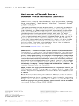 Controversies in Vitamin D: Summary Statement from an International Conference