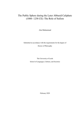 The Public Sphere During the Later Abbasid Caliphate (1000- 1258 CE): the Role of Sufism