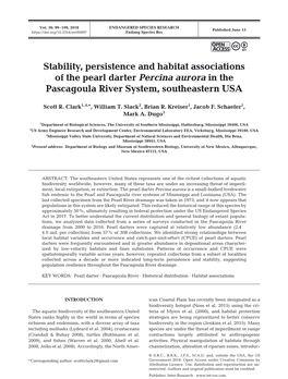 Stability, Persistence and Habitat Associations of the Pearl Darter Percina Aurora in the Pascagoula River System, Southeastern USA