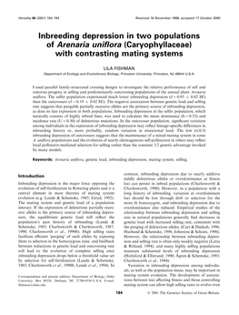 Inbreeding Depression in Two Populations of Arenaria Uni¯Ora (Caryophyllaceae) with Contrasting Mating Systems