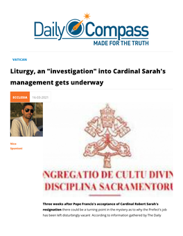 Liturgy, an "Investigation" Into Cardinal Sarah's Management Gets Underway