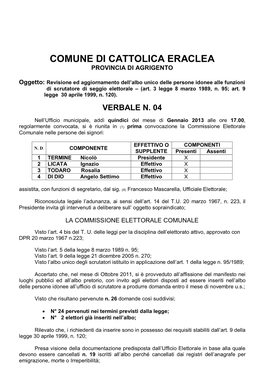 Comune Di Cattolica Eraclea Provincia Di Agrigento