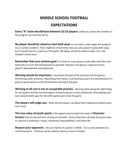 Middle School Football Expectations and Restrictions