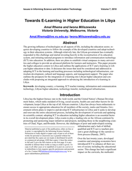 Towards E-Learning in Higher Education in Libya