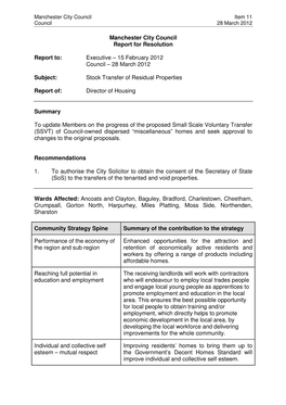 Stock Transfer of Residual Properties Report to Council 28 March 2012