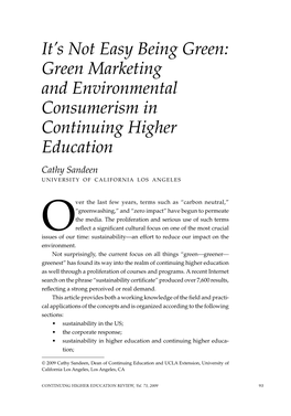 Green Marketing and Environmental Consumerism in Continuing Higher Education Cathy Sandeen University of California Los Angeles