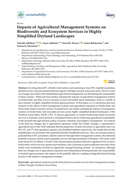 Impacts of Agricultural Management Systems on Biodiversity and Ecosystem Services in Highly Simpliﬁed Dryland Landscapes