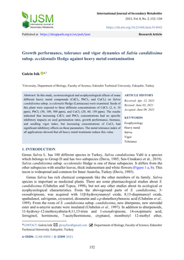 Growth Performance, Tolerance and Vigor Dynamics of Salvia Candidissima Subsp