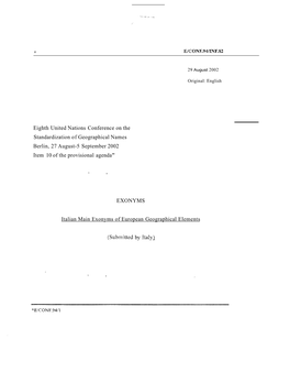 Eighth United Nations Conference on the Standardization of Geographical Names Berlin, 27 August-5 September 2002 Item 10 of the Provisional Agenda"