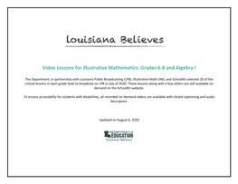 Video Lessons for Illustrative Mathematics: Grades 6-8 and Algebra I