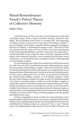 Ritual Remembrance: Freud's Primal Theory of Collective Memory