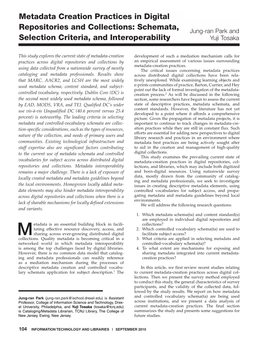 Metadata Creation Practices in Digital Repositories and Collections