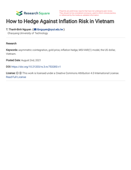 How to Hedge Against in Ation Risk in Vietnam