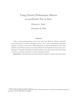 Using Charity Performance Metrics As an Excuse Not to Give