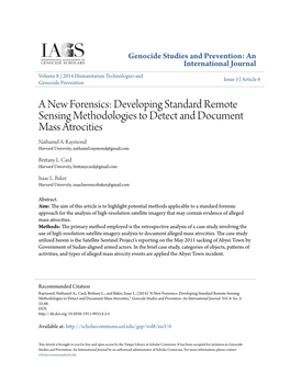 A New Forensics: Developing Standard Remote Sensing Methodologies to Detect and Document Mass Atrocities Nathaniel A