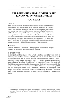 The Population Development in the Levoča Mountains (Slovakia)