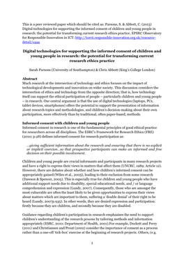 Digital Technologies for Supporting the Informed Consent of Children and Young People in Research: the Potential for Transforming Current Research Ethics Practice