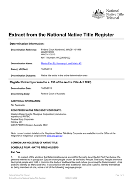 Extract from the National Native Title Register