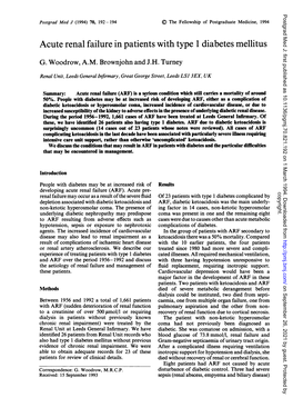 Acute Renal Failure in Patients with Type 1 Diabetes Mellitus G