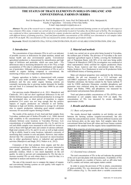 The Status of Trace Elements in Soils on Organic and Conventional Farms in Serbia