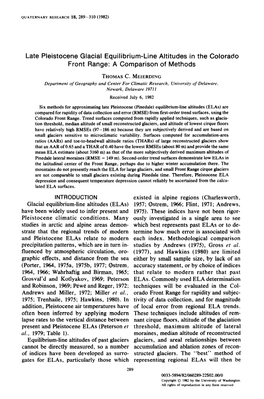 Late Pleistocene Glacial Equilibrium-Line Altitudes in the Colorado Front Range: a Comparison of Methods