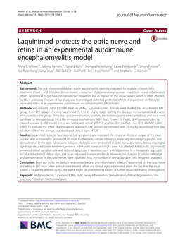 Laquinimod Protects the Optic Nerve and Retina in an Experimental Autoimmune Encephalomyelitis Model Anna T