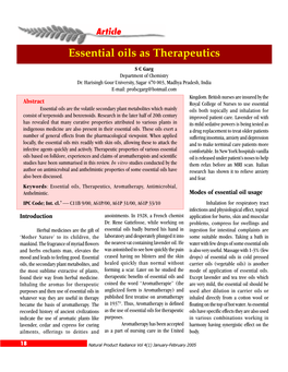 Essential Oils As Therapeutics