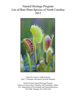 Natural Heritage Program List of Rare Plant Species of North Carolina 2012