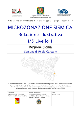 MICROZONAZIONE SISMICA Relazione Illustrativa MS Livello 1 Regione Sicilia Comune Di Priolo Gargallo