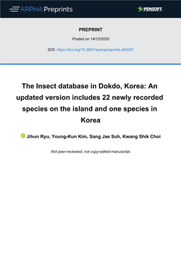 The Insect Database in Dokdo, Korea: an Updated Version Includes 22 Newly Recorded Species on the Island and One Species in Korea