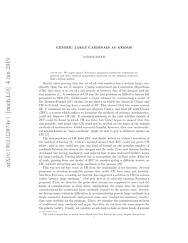 Arxiv:1901.02074V1 [Math.LO] 4 Jan 2019 a Xoskona Lrecrias Ih Eal Ogv Entv a Deﬁnitive a Give T to of Able Basis Be the Might Cardinals” [17]