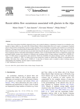 Recent Debris Flow Occurrences Associated with Glaciers in the Alps ⁎ Marta Chiarle A, , Sara Iannotti A, Giovanni Mortara A, Philip Deline B