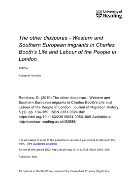 The Other Diasporas - Western and Southern European Migrants in Charles Booth’S Life and Labour of the People in London