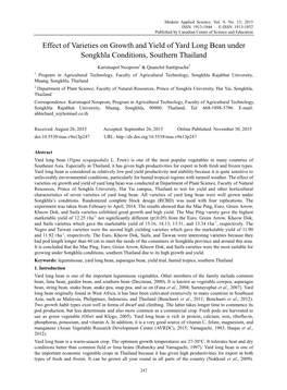 Effect of Varieties on Growth and Yield of Yard Long Bean Under Songkhla Conditions, Southern Thailand