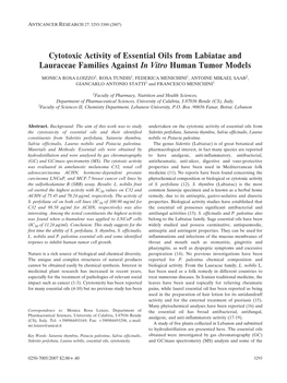 Cytotoxic Activity of Essential Oils from Labiatae and Lauraceae Families Against in Vitro Human Tumor Models