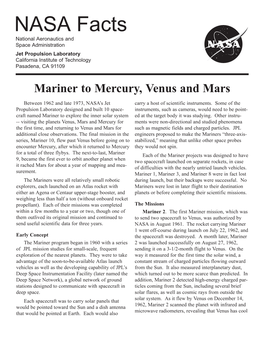 Mariner to Mercury, Venus and Mars