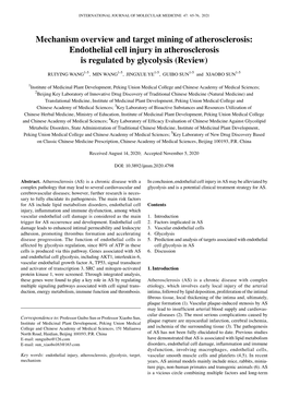 Endothelial Cell Injury in Atherosclerosis Is Regulated by Glycolysis (Review)