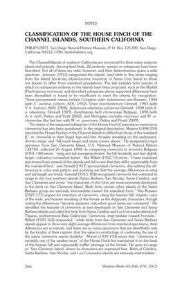 Classification of the House Finch of the Channel Islands, Southern California Philip Unitt, San Diego Natural History Museum, P