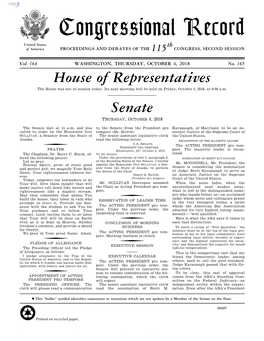 Congressional Record United States Th of America PROCEEDINGS and DEBATES of the 115 CONGRESS, SECOND SESSION