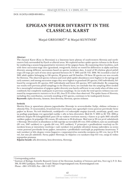 Epigean Spider Diversity in the Classical Karst