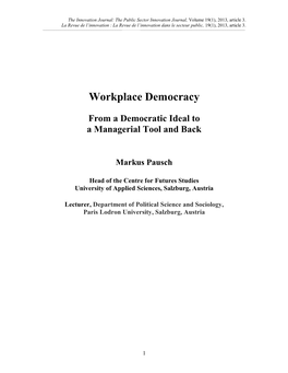 Workplace Democracy: from a Democratic Ideal to a Managerial Tool and Back