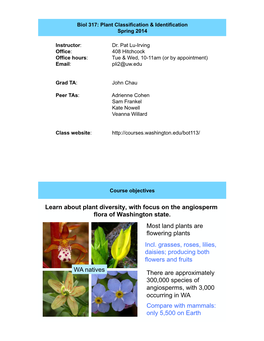 Learn About Plant Diversity, with Focus on the Angiosperm Flora of Washington State